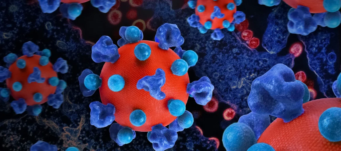 na zdjęciu znajduje się grafika przedstawiająca wirus HIV